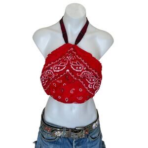 Bandana Halter Top Crop One Size Festival Western Red Handcrafted Unique NEW